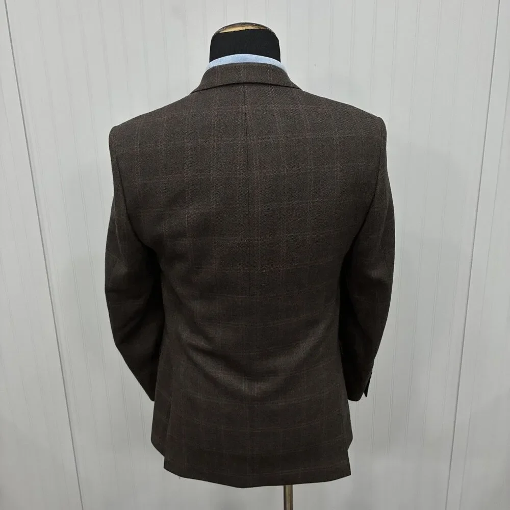 Joseph Abboud 38R Dark Brown Check Tweed Wool 2-Button Dual-Vent Sports Coat